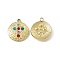 PVD Vacuum Plating 201 Stainless Steel Pendants, Colorful Rhinestone Flat Round with Cross Charms, Real 18K Gold Plated, 22x19x3mm, Hole: 2mm