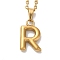 PVD Vacuum Plating 201 Stainless Steel Necklaces, Letter, Letter R, 17.80 inch(45.2cm), Pendant: 22.5x10.5x3mm