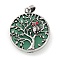 Natural Green Aventurine Tree of Life with Owl Pendants, Rack Plating Anstique Silver Plated Alloy Siam Rhinestone Flat Round Charms, Lead Free & Cadmium Free, 31.5x27.5x10~11mm, Hole: 8x4mm