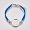 Suede Bracelet Making, with Alloy Tray Settings and Iron Chains, Flat Round, Platinum, Royal Blue, 8-1/8 inch~8-1/4 inch(20.5~21cm), Tray: 20mm