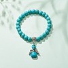 Synthetic Turquoise(Dyed) Beaded Stretch Bracelet with Skull Charm BJEW-JB08286-02-2