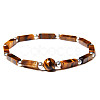 Natural Tiger Eye Round Ball & Rectagnle Beaded Stretch Bracelet WG92908-01-1