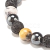 Gemstone & Lava Rock & Synthetic Hematite Round Beaded Stretch Bracelet BJEW-JB07972-6