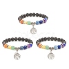 3Pcs 3 Style Natural Lava Rock & Mixed Stone Stretch Bracelets Set with Lampwork Evil Eye BJEW-JB08321-1