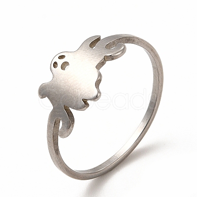 Non-Tarnish 304 Stainless Steel Hollow Out Ghost Finger Ring for Halloween RJEW-K239-15P-1