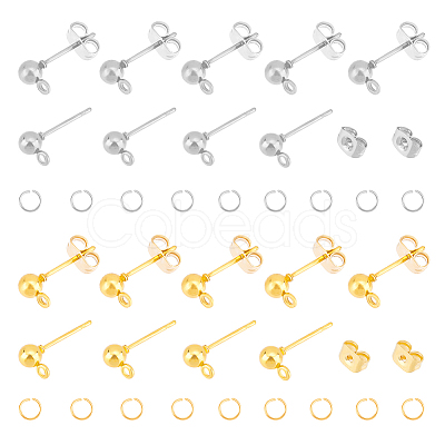 Unicraftale 120Pcs 2 Color Iron Ball Stud Earring Findings DIY-UN0004-38-1