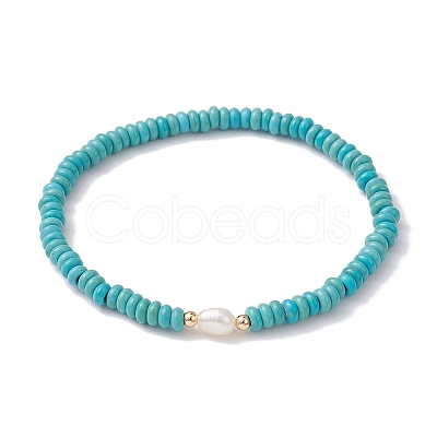 Synthetic Turquoise Rondelle & Natural Pearl Beaded Stretch Bracelets BJEW-JB09918-08-1