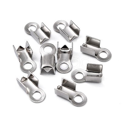 Tarnish Resistant 304 Stainless Steel Fold Over Crimp Cord Ends X-STAS-M009-01B-1