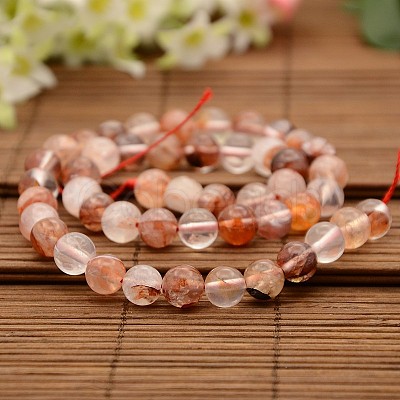 Natural Hematoid Quartz/Fire Quartz Round Beads Strands G-N0078-8mm-06-1