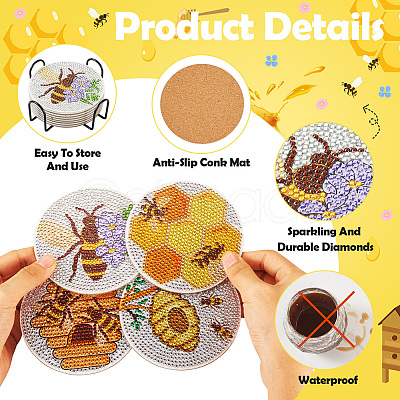 DIY Bees Theme Diamond Painting Acrylic Cup Mat Kits DIY-TAC0012-72-1