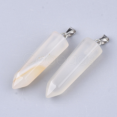 Natural White Agate Point Pendants X-G-R220-34P-1