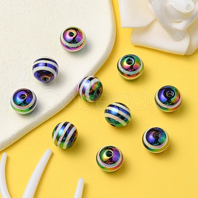 10Pcs Rainbow Color Stripe Resin Beads RESI-YW0001-27B-1