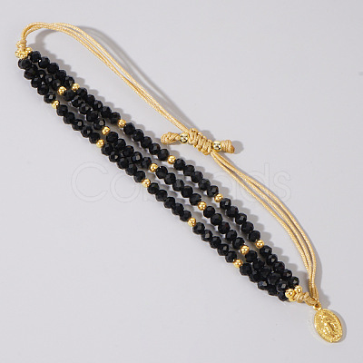 Faceted Glass Beads Three Layer Multi-strand Adjustable Charm Bracelets SG9297-2-1