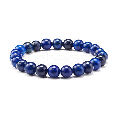 Natural Lapis Lazuli(Dyed) & Lava Rock Round Beads Stretch Bracelets Set BJEW-JB06982-03-1