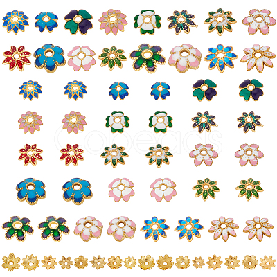 PandaHall Elite 96Pcs 16 Styles Multi-Petal Alloy Enamel Bead Caps FIND-PH0017-97-1