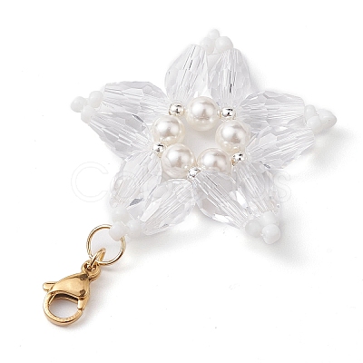 Christmas Snowflake Shell Pearl & Glass Pendant Decorations HJEW-TA00185-1