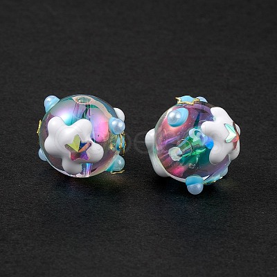 UV Plating Rainbow Iridescent Acrylic Enamel Beads X-OACR-I003-10-1