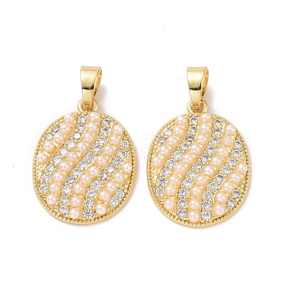 Oval Brass Micro Pave Clear Cubic Zirconia Pendants KK-G406-29G-1