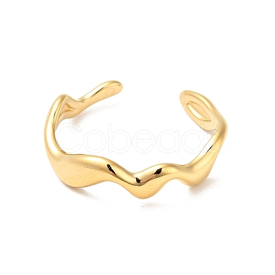 PVD Vacuum Plating 304 Stainless Steel Wave Open Cuff Ring for Women RJEW-C040-02G-1