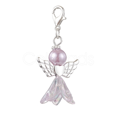 Angel Glass & Glass Pearl Pendant Decorations HJEW-JM01939-1