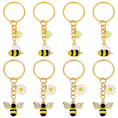 DICOSMETIC 8Pcs 2 Style Alloy & Brass Enamel Keychains KEYC-DC0001-14-1