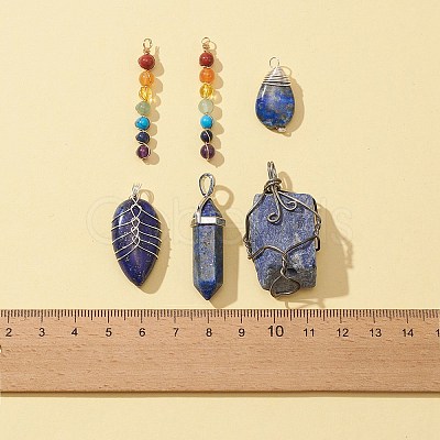 6Pcs 5 Styles Natural & Synthetic Mixed Gemstone Pendants G-FS0005-59-1