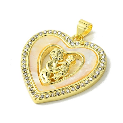 Mother's Day Real 18K Gold Plated Brass Micro Pave Clear Cubic Zirconia Pendants KK-H472-13G-07-1