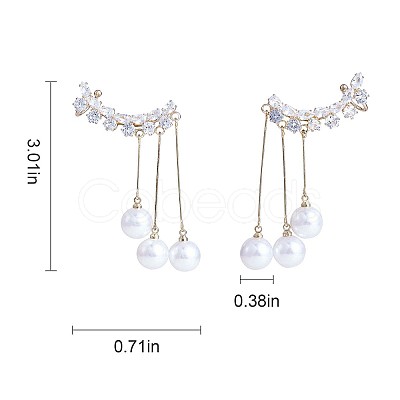 Clear Cubic Zirconia Leafy Branch with Imitation Pearl Dangle Stud Earrings JE1051A-1