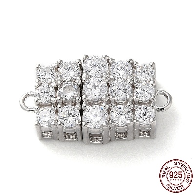 Rhodium Plated 925 Sterling Silver Pave Clear Cubic Zirconia Magnetic Clasps STER-D005-04P-1