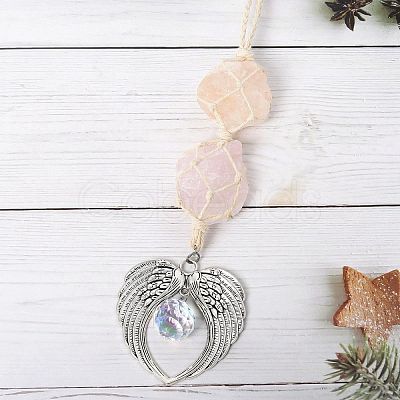 Natural Rose Quartz & Natural Orange Quartz  Nugget Cotton Rope Macrame Pendant Decorations PW-WG40490-02-1