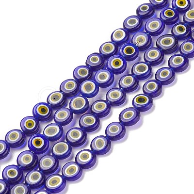 Handmade Evil Eye Lampwork Flat Round Bead Strands LAMP-L058-10mm-22-1