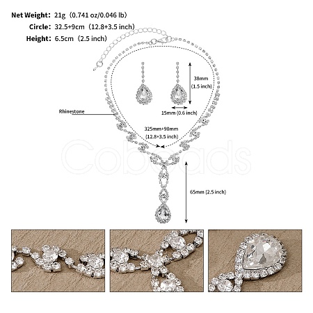 Alloy & Rhinestone Studs Earrings & Necklaces Set PW-WG15CAD-12-1