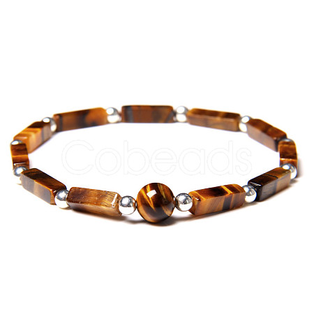 Natural Tiger Eye Round Ball & Rectagnle Beaded Stretch Bracelet WG92908-01-1