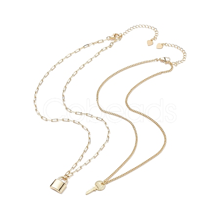 2Pcs 2 Style Brass Padlock & Key Pendant Necklace Set NJEW-JN04060-1