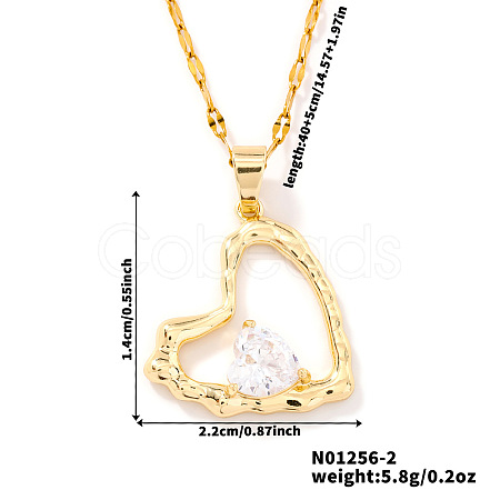 Brass Clear Cubic Zirconia Chic High-end Heart Pendant Necklaces for Women IV0715-2-1