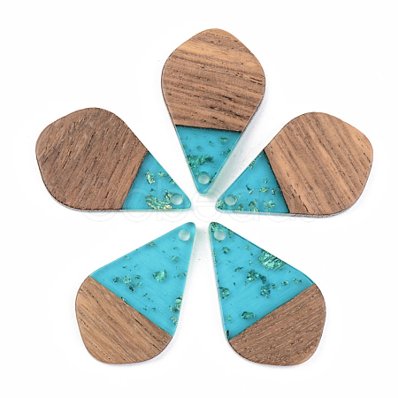 Transparent Resin & Walnut Wood Pendants RESI-S389-035A-B03-1