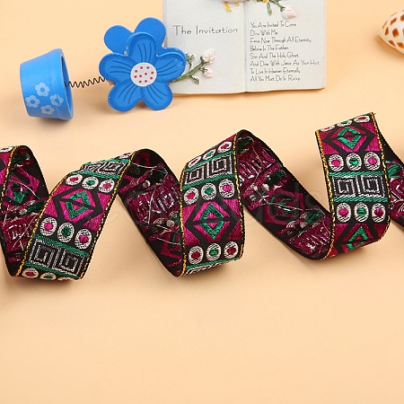 Ethnic Style Polyester Rhombus Jacquard Ribbon PW-WGF6E4C-01-1