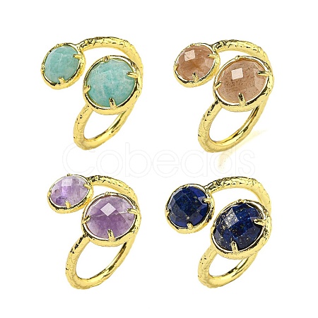 Round Natural Gemstone Open Cuff Rings RJEW-C087-02G-1