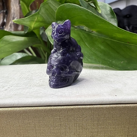 Natural Lepidolite Carved Skull with Cat Figurines PW-WG21880-06-1