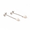 304 Stainless Steel Ball Chain Stud Earrings, Pearl Dangel Earrings for Women, Stainless Steel Color, 50mm, Pin: 0.6mm