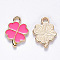 Alloy Enamel Pendants, Clover, Light Gold, Deep Pink, 18x12x2mm, Hole: 2mm