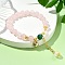 Natural Rose Quartz Beads Stretch Bracelets for Women, with Golden Alloy Enamel Charm, Pearl Shell Beads, Cat, Inner Diameter: 2 inch(5cm)