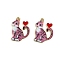 Alloy Enamel Pendants, Cat with Heart, Platinum, Old Rose, 25mm