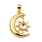 Rack Plating Brass Pendants, with Resin, Long-Lasting Plated, Moon & Sun, Real 18K Gold Plated, 19.5x13x3mm, Hole: 3.5x2.5mm