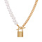 Alloy Pendant Layered Chain Necklaces for Women, Golden, Lock, 17.72 inch(45cm)