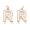 Brass Enamel Pendants, with Jump Ring, Long-Lasting Plated, Real 18K Gold Plated, Letter.R, White, Letter.R, R: 18x11.5x1.8mm, Jump Rings: Inner Diameter: 3mm