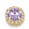 Brass Rhinestone Flat Back Cabochons, with Acrylic Rhinestone, Flat Round, Golden, Lilac, 24.5~25x8mm, Hole: 10mm