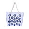 Canvas Pouches, with Handle, Shoulder Bags for Shopping, Rectangle with Evil Eyes Pattern, White, 35x34cm