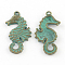 Zinc Alloy SeaHorse Pendants, Cadmium Free & Lead Free, Antique Bronze & Green Patina, 38x20x2mm, Hole: 2mm