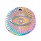 Ion Plating(IP) 304 Stainless Steel Pendants, Flat Round with Eye Pattern, Rainbow Color, 18.5x2.5mm, Hole: 1.2mm